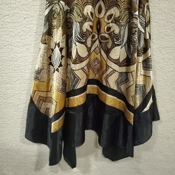Collection Dressbarn Size 14 Sleeveless Handkerchief Hem Dress Black Gold - Picture 12 of 16